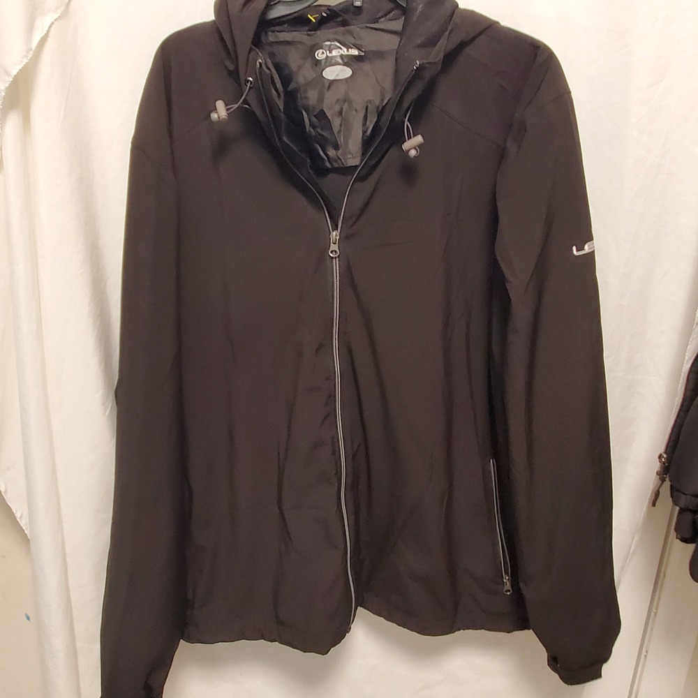 Lexus Mens Black Windbreaker Hooded Full Zip Jacket Logo XL Lightweight Coat